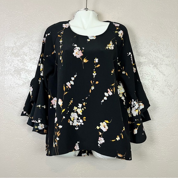 5 for $30 Lauren Conrad Floral Top Blouse Bell Sleeves Boho Hilow Hem Diez XL - Picture 7 of 16